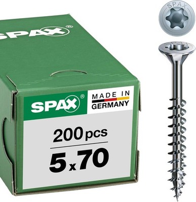 SPAX Universalschraube, 5 x 70 mm, 200 Stück, Teilgewinde, Senkkopf, T-STAR plus