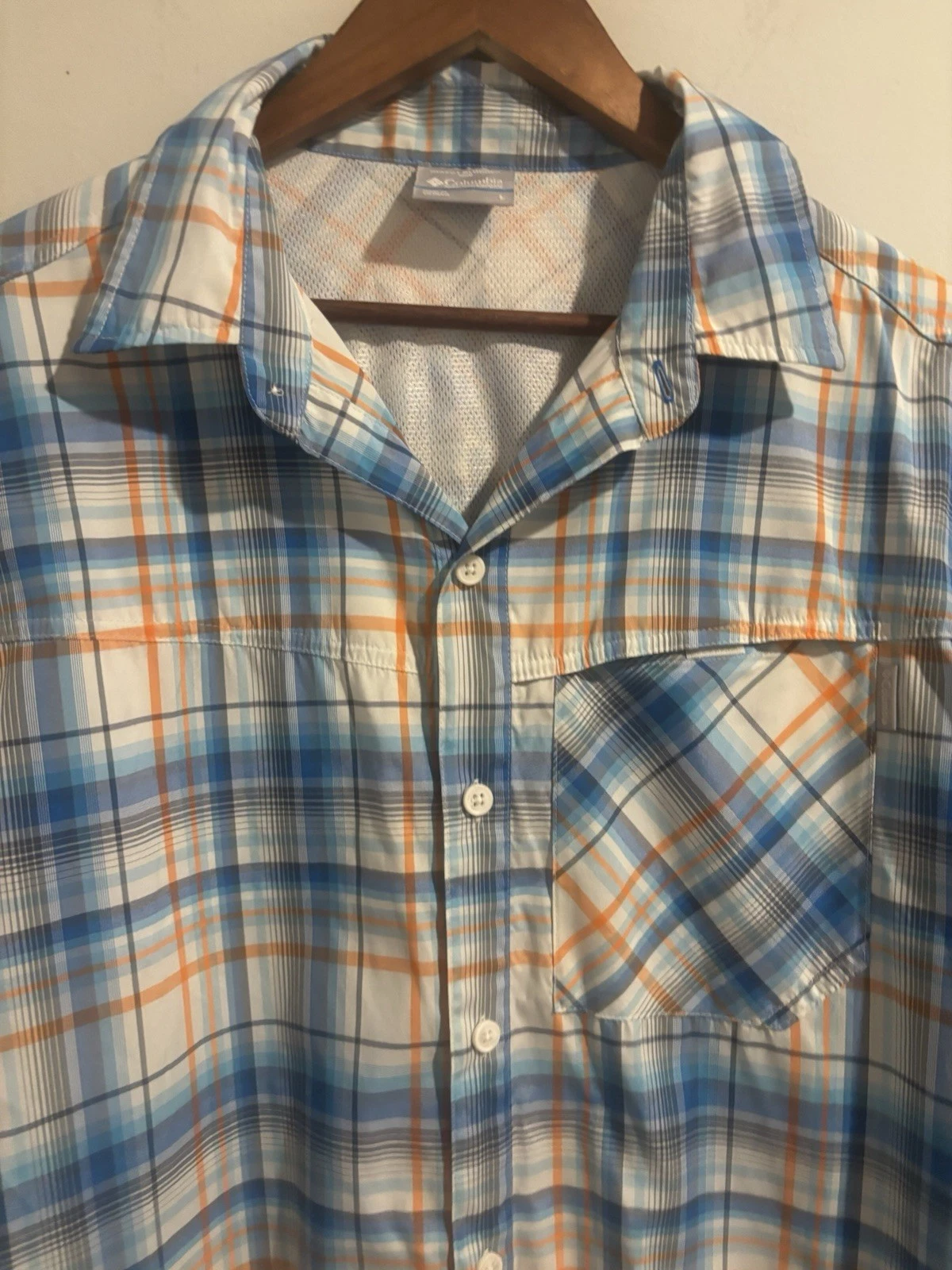 Columbia Shirt Men’s Large Insect Blocker Plaid Vented Long Sleeve Button Lined