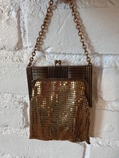 VINTAGE WHITING  DAVIS GOLD MESH EVENING BAG w Tag Art Deco Style Statement