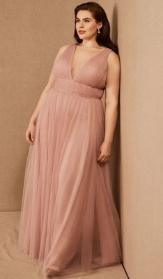 Jenny Yoo Wedding Bridesmaid Gown Blush Pink Tulle Sheer Sarita Dress 16 NWT