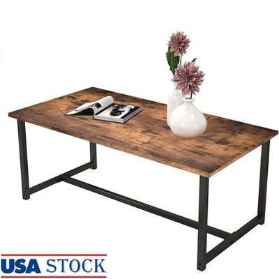 Modern Rectangular Coffee Table Easy Assembly Sturdy Metal Frame Small Space Use