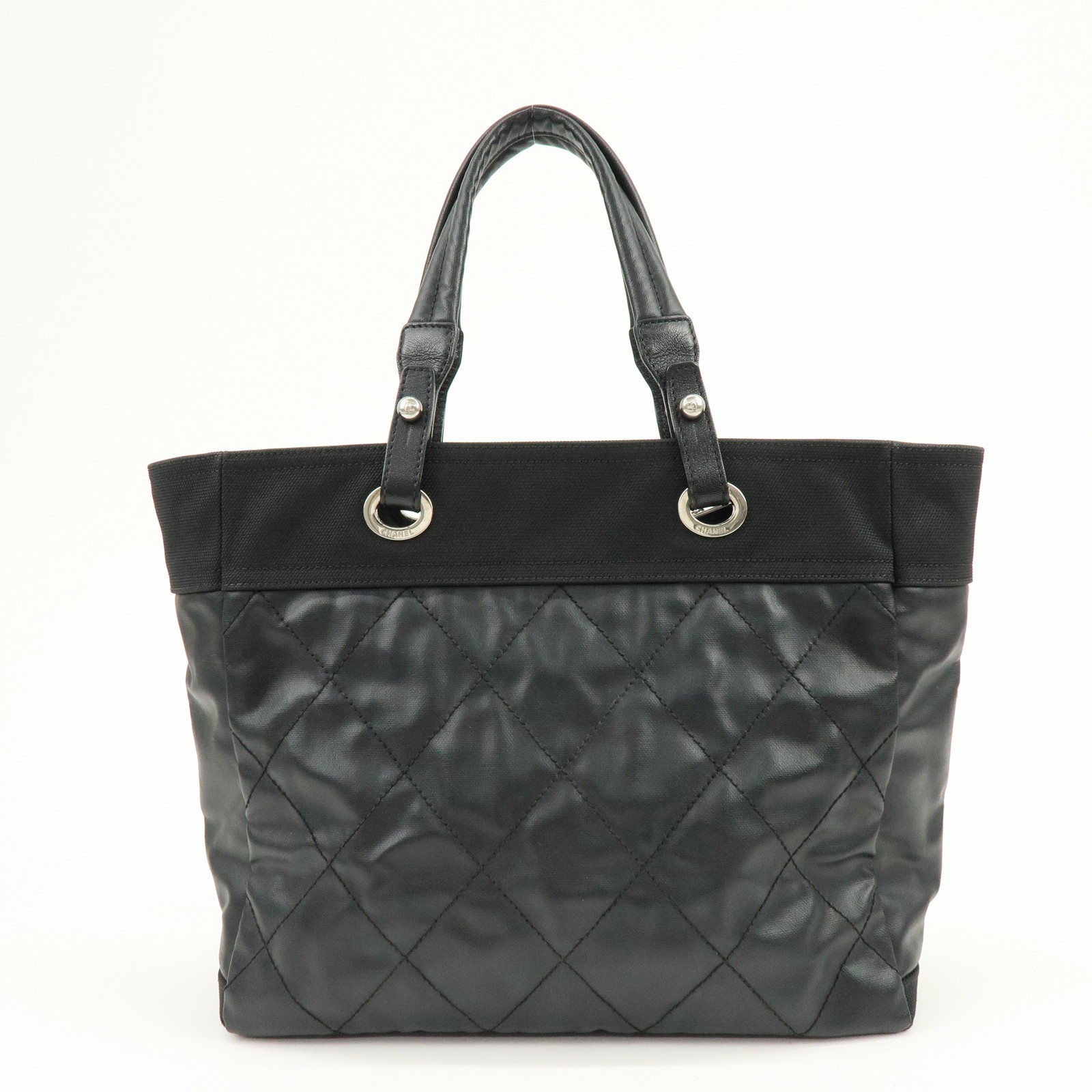 CHANEL PVC Canvas Leather Paris Biarritz MM Tote Hand Bag A34209 Auth Used F/S thumbnail 2