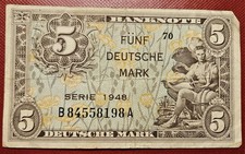Germany 5 Funf Deutsche Mark 1948 BA Block World Banknote Currency Paper Money