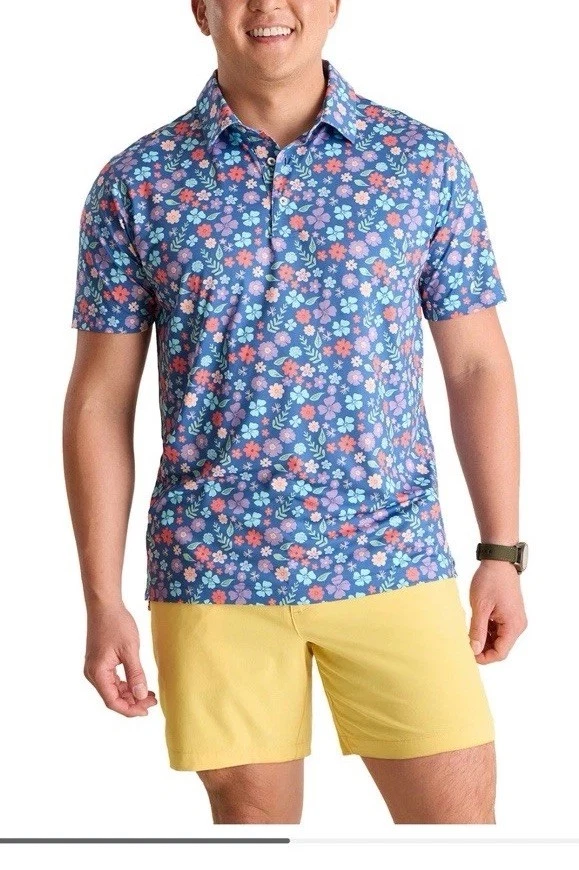 NWT Chubbies Spring Petals Polo Shirt, floral Sz L $59