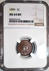 NGC MS-64 BN 1899 Indian Head Cent, Attractively Toned specimen.