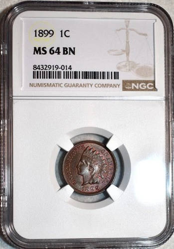 NGC MS-64 BN 1899 Indian Head Cent, Attractively Toned specimen.