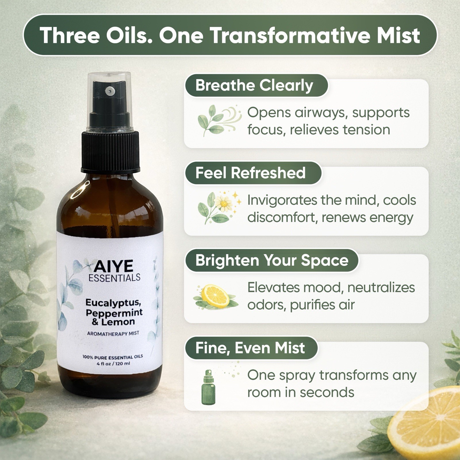 AIYE Essentials Aromatherapy Mist Eucalyptus Peppermint Lemo