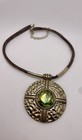 Vintage Gold Tone Medallion Statement Necklace With Green Central Stone — photo 4