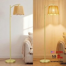 Floor Lamp, Rattan Floor Lamp with Hand-Woven Shade, Boho Floor Lamp with Gold