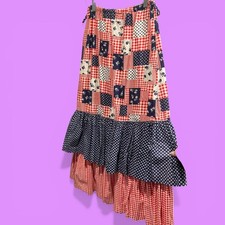 Vintage 70s Americana ruffle maxi skirt patchwork look handmade prairie milkmaid