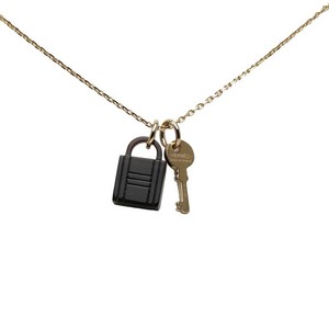 Authentic Hermes Amulet Padlock PM Gold Plated Buffalo Horn Pendant Necklace 19.7 in
