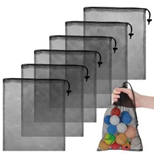 6 Pcs Mesh Drawstring Bags, Large Nylon Net Bag, 35 40CM, Black Multipurpos...