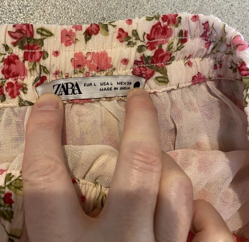 Zara Damen LANGER gefütterter MAXI Rock Größe L Kordelzug ROSA GEBLÜMT gebraucht - Bild 7 von 8