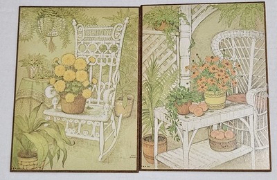 Marjolein Bastin Garden Patio Floral Wall Art Prints on Wood Panels Set of 2