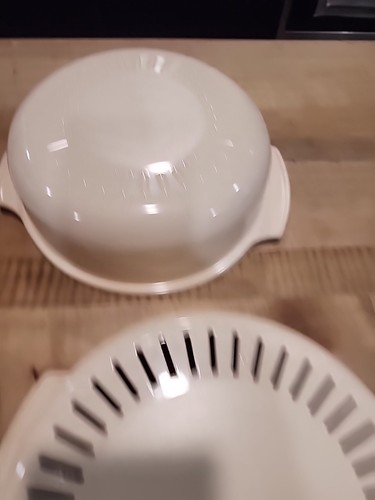 VINTAGE 3 QT TUPPERWARE ALMOND STACKER COOKER MICROWAVE SET - Picture 11 of 20