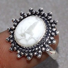 925 Silver Plated Classic Howlite Ethnic Ring Handmade Size US 8 GW