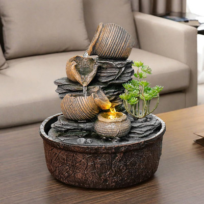 Pottery Rock Tabletop Fountain 4 Level Small Waterfall Fountain Indoor Relaxing