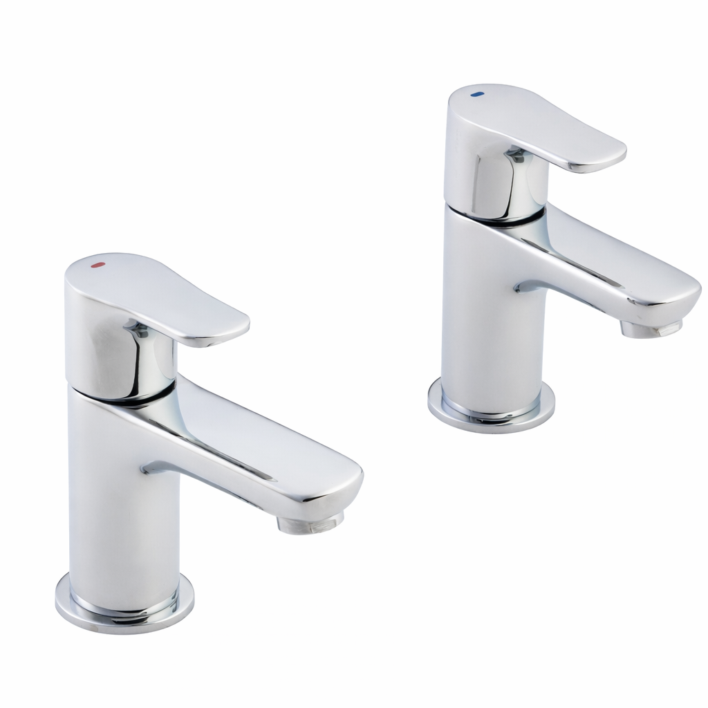 Elion Basin Tap Pair Chrome - Modern Twin Lever Bathroom Taps Brass Build