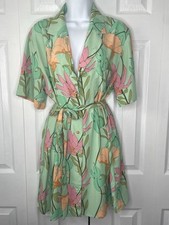 Lulus Green Collared Belted Floral Shirtdress Womens Size M