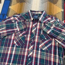 Vintage 90s Men s Wrangler Western Pearl Snap Shirt Size XL Plaid Cowboy