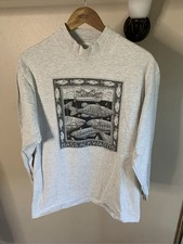 Vintage 1988 Ray Troll Bass Ackwards Long Sleeve T-Shirt Size L Single Stitch