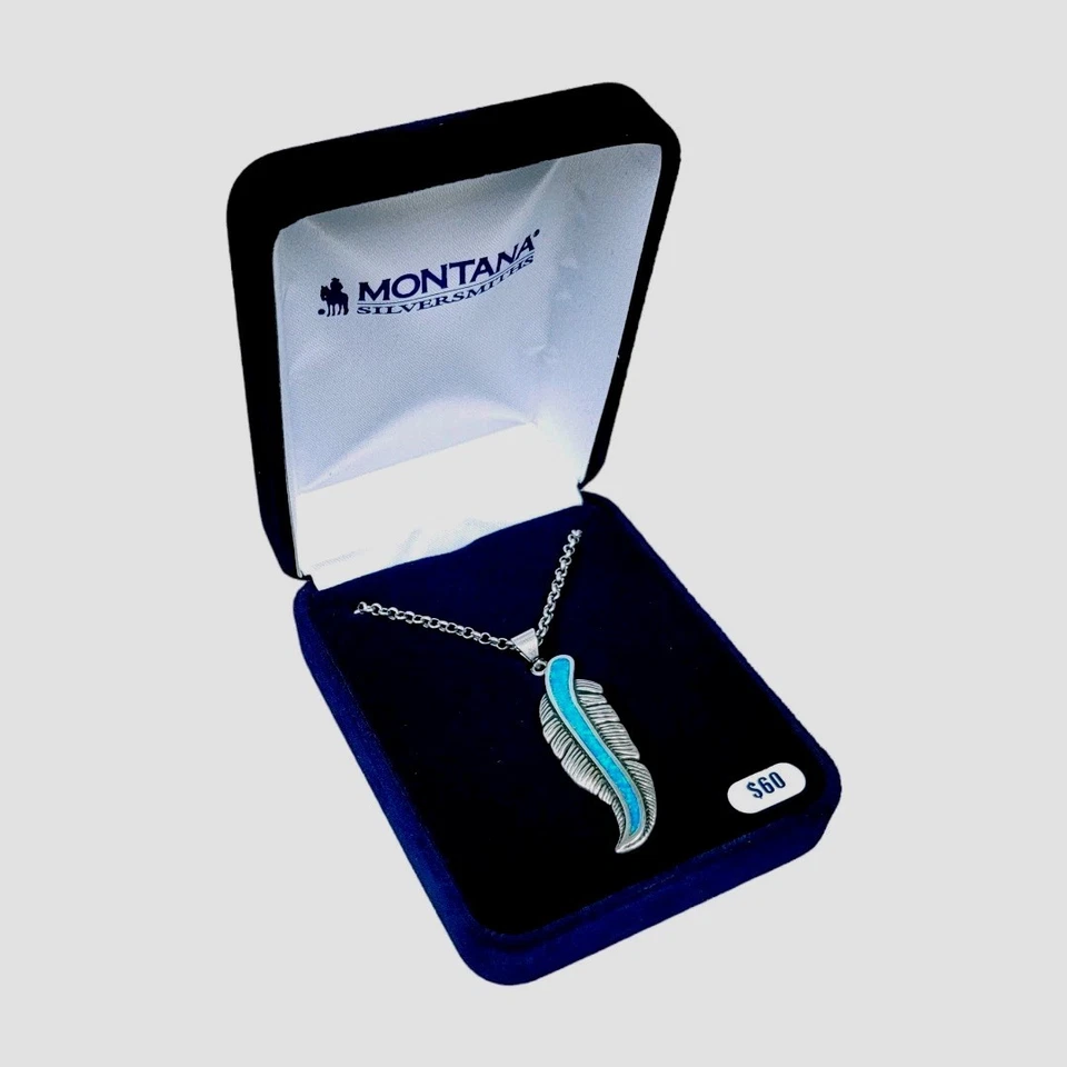 Collar Montana Plateros Turquesa Ópalo Pluma Cuentacuentos NUEVO Minorista $60 Foto 2 de 4