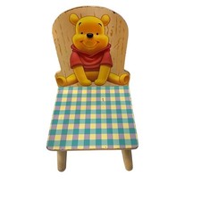 Vintage Disney Wooden Winnie the Pooh Child's Chair Plaid Seat Nursery Decor