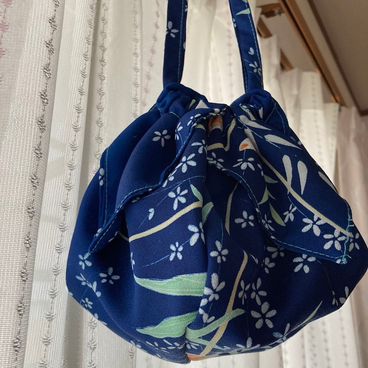 Drawstring pouch navy floral pattern Japanese sty… - image 9