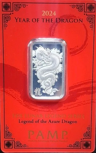 10 gram Silver Bar - PAMP Legend of the Azure Dragon .999 Fine Silver
