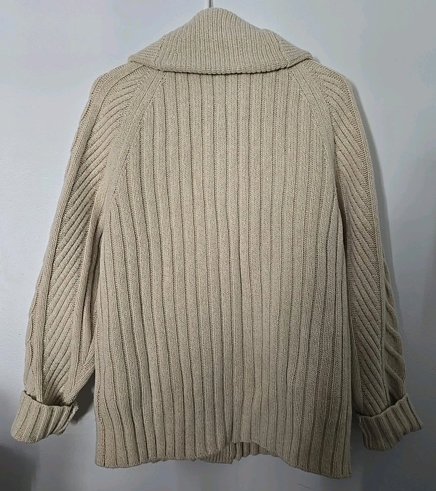 NUEVO CON ETIQUETAS Para hombres Banana Republic Grueso Tejido Cable Cárdigan Chal Cuello Crema Mediano Foto 4 de 4