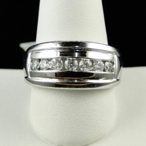 1 Ct Lab Created Diamond 14K White Gold Over Wedding Band 1 Row Men's Ring 12 MM