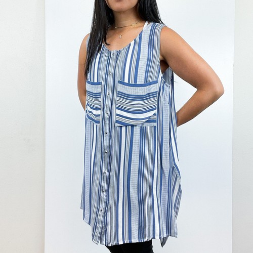 Kut from the Kloth Size M Tunic Striped Sleeveless Blouse Top Blue White - 第 6/12 張圖片
