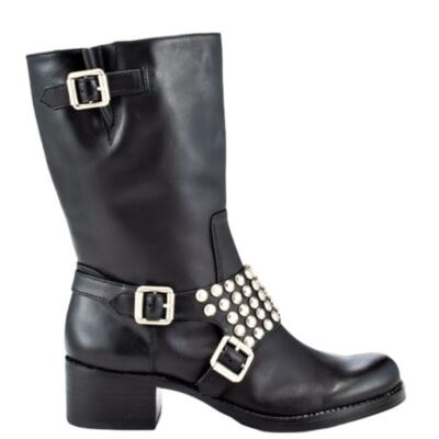BCBGeneration BC-Halen Black Leather Studded Buckle Boots7B/37