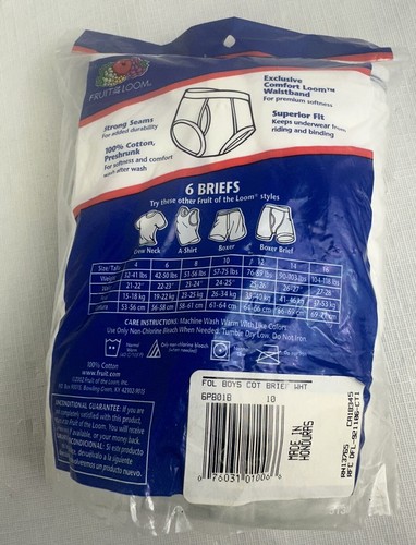 SIZE 10 Fruit Of The Loom Boys Underwear Briefs White FTL 6 pk Vintage Rare - Picture 3 of 4