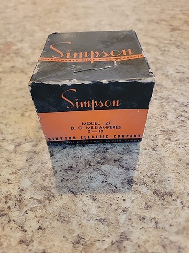 Ampèremètre DC Simpson Model 127A – 0-10 MA – Cadran Rectangulaire – Vintage