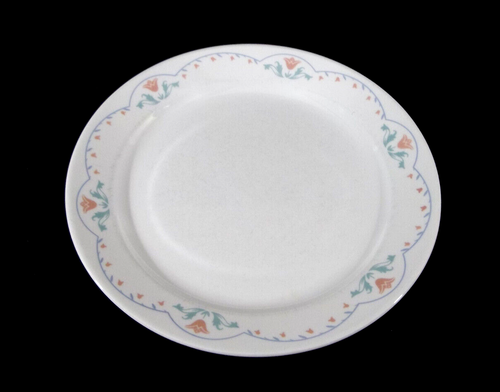 Corelle Set of 3 White Dinner Plates - Pink Floral with Blue Scallop Trim - Picture 3 of 12
