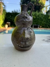 Vintage 2007  Brown Speckled 9” Double Face Pot Jug - Michelle and Craig Kovack