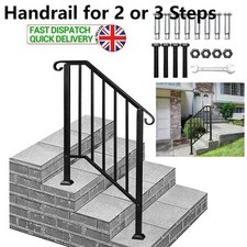 Outdoor Stair Railing Metal Step Handrail Fit  2-3 Steps with Installation Kit