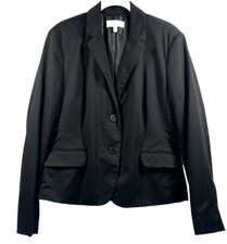 Talbots Women's Blazer Size 12 Solid Black Cotton Spandex Lined Long Sleeve