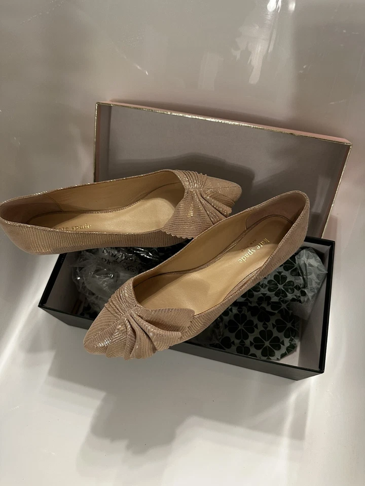 Zapatos de ballet Kate Spade Mujer Nance Planos Oro Rosa Volantes Punta Punta Talla 8.5 Foto 2 de 4