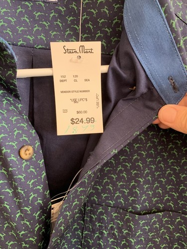 Camisa de vestir IZOD para hombre talla M manga larga cuello con botones azul marino con ciervo verde nueva con etiquetas nueva con etiquetas - Imagen 4 de 9