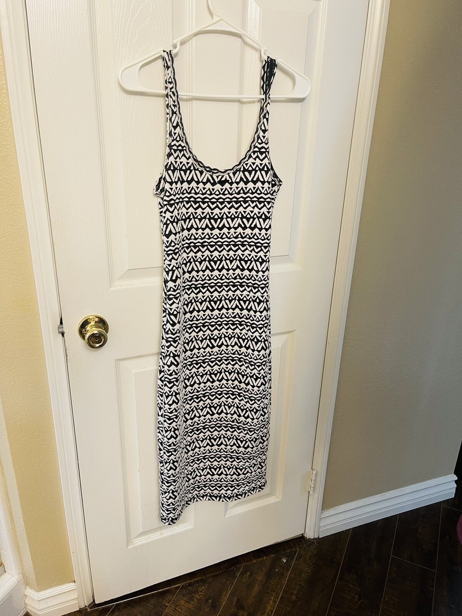 billabong black and white dress Womens New $50 Boho Print Pencil Midi Round Neck Dresses to wear leggings