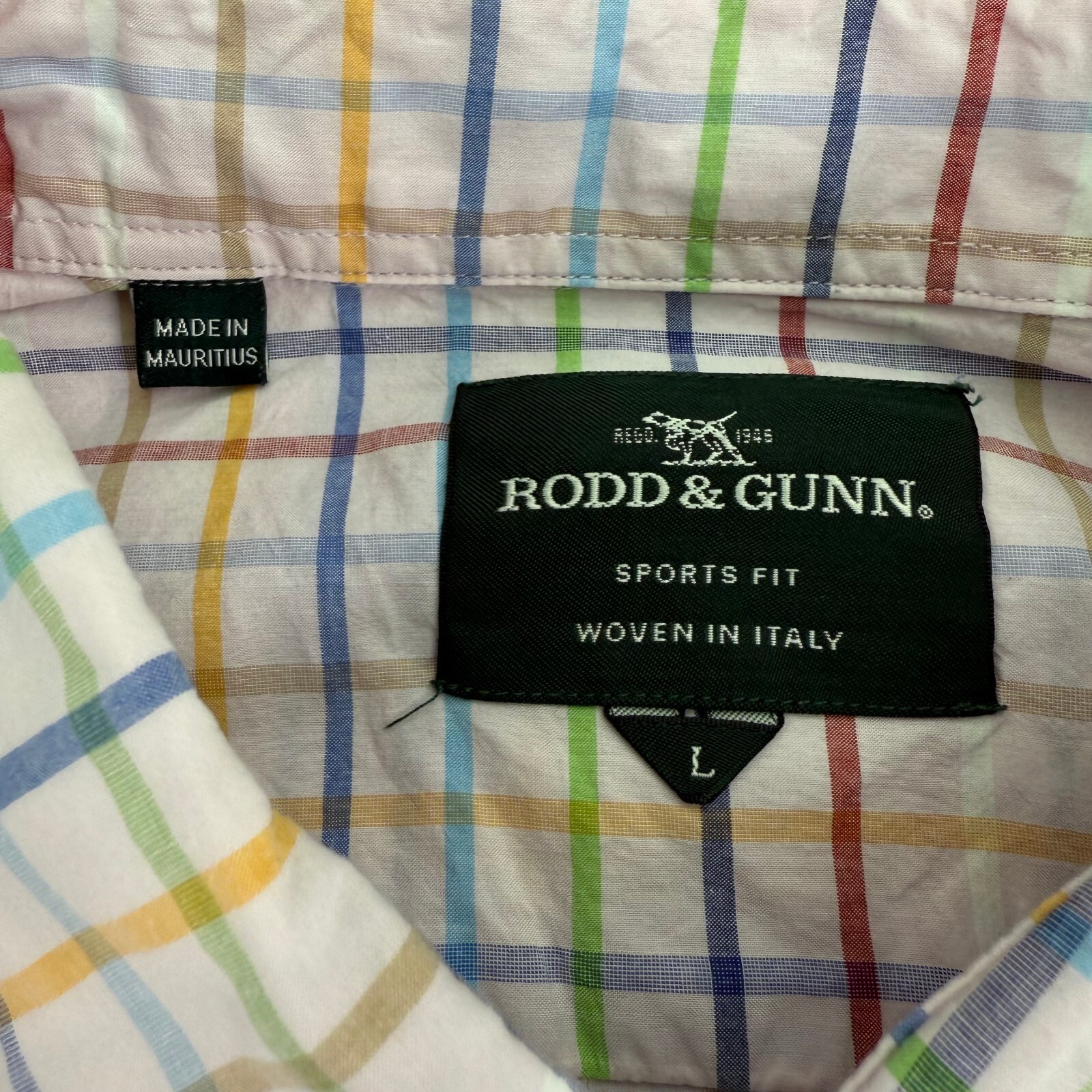 Rodd & Gunn Shirt Mens Large Plaid Sports Fit Woven In Italy