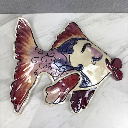 Blue Sky Clayworks Heather Goldminc Kissy Fish Large Pink Wall Plaque