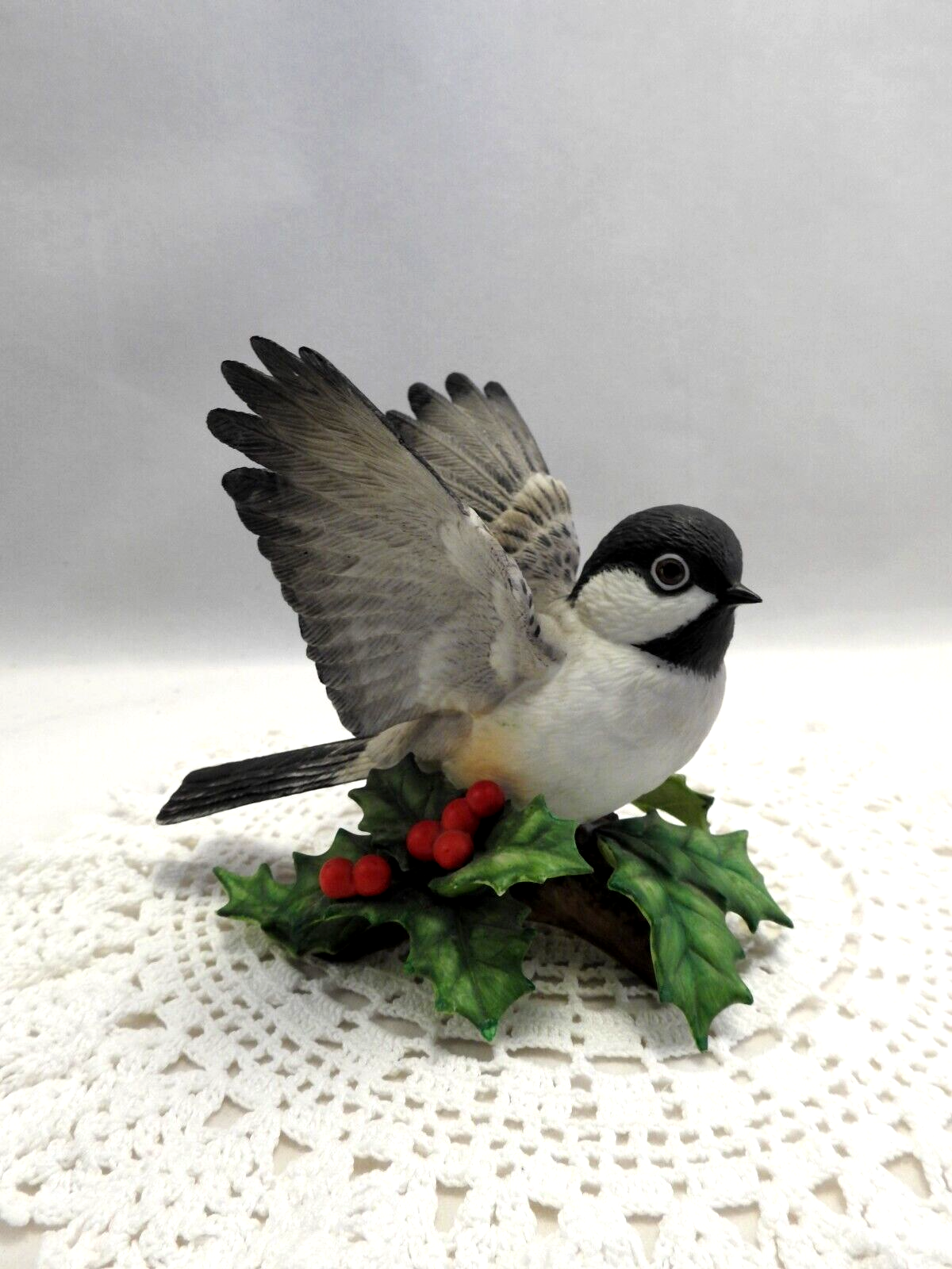 Lenox Female Black Capped Chickadee Bird with Holly Berries Porcelain Figurine