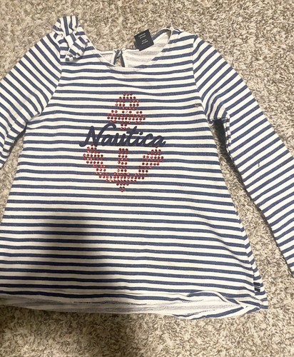 ⚓️ Nautica Girl's Navy Blue/White Striped Nautical Top Size 6 K50 - Picture 2 of 12