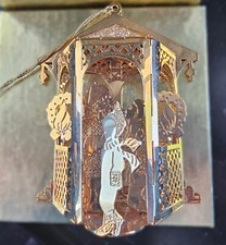 RARE Tanury Bros. Ornament 1988 Gold Plated Christmas Gazebo Santa Made in USA