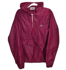 Izod Lacoste Vintage 80s Windbreaker Jacket 1/2 Zip with Hood Red Small