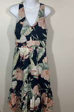 Ann Taylor Womens Sleeveless Botanical CrisCross Back Sun Dress Sz 6 Blue