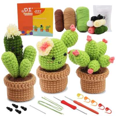 Cactus Plant Crochet Starter Kit, Green Crochet Kit for Beginners, Adults Kids